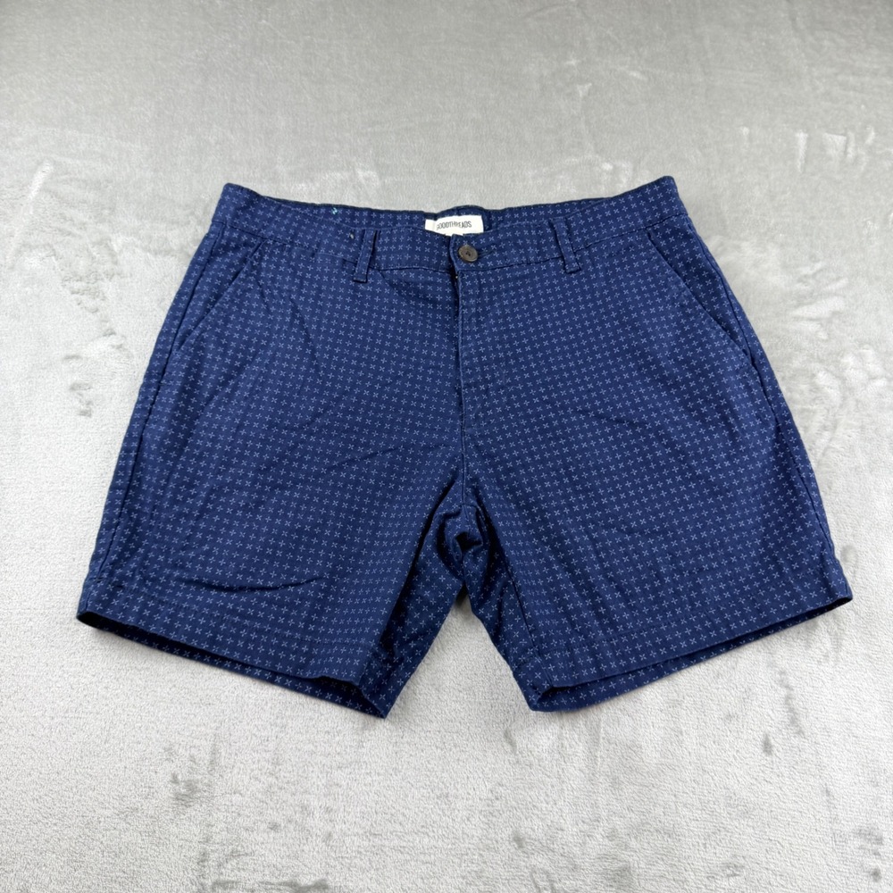 Goodthreads Men's‎ Size 33 Navy Blue Geometric Cross Print Linen Blend Shorts
